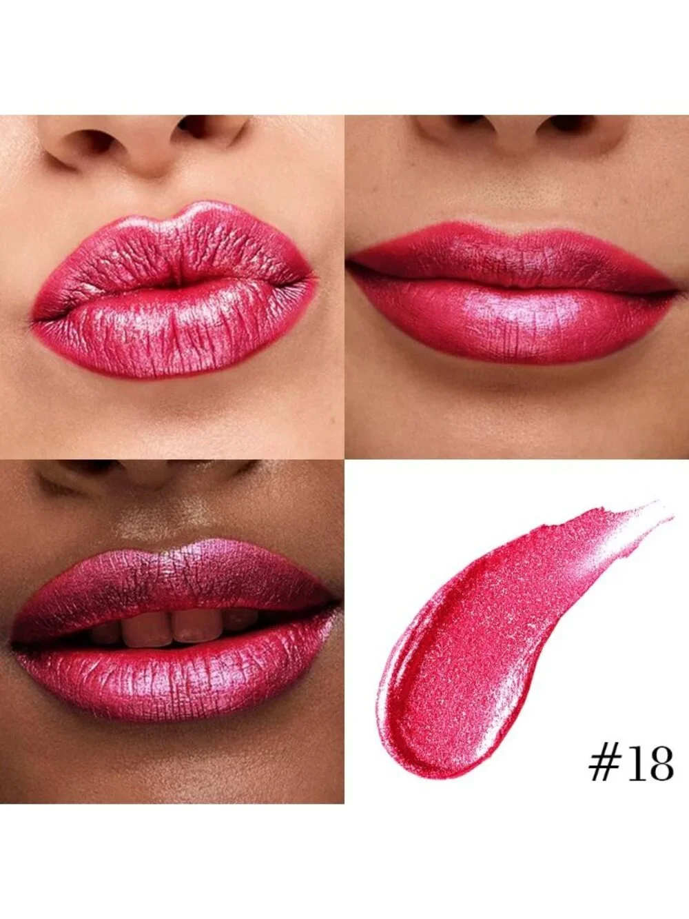Women's 18# Crushed Ruby Red-Metallic 2-in-1 Long Lasting Lipstick And Lip Liner